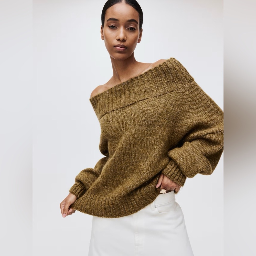 H&M One-Shoulder Soft Knit Sweater Sz.XL(Khaki Green) NWT